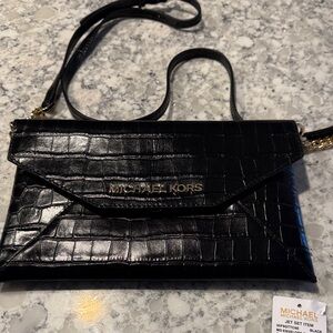 Michael Kors Black Croc-Pattern Wristlet